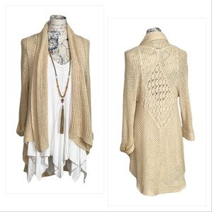 Cabi Crocheted Cream waterfall High Low Waterfall Cardigan size Medium